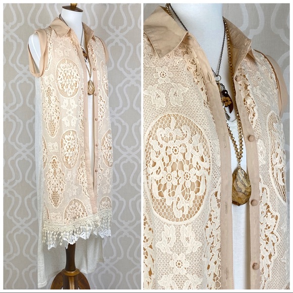 Ryu Handmade Antique Ivory Lace Cardigan Duster - Picture 2 of 9